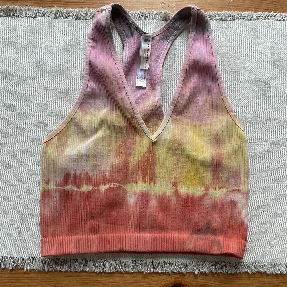 New Free People FP Movement Throw Crop Ribbed Tie Dye Tank Cami Bralette Top S